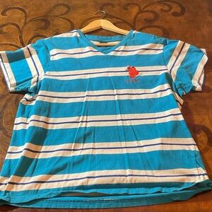 U.S. Polo Assn. Teal and White Striped Kids Tee.#87